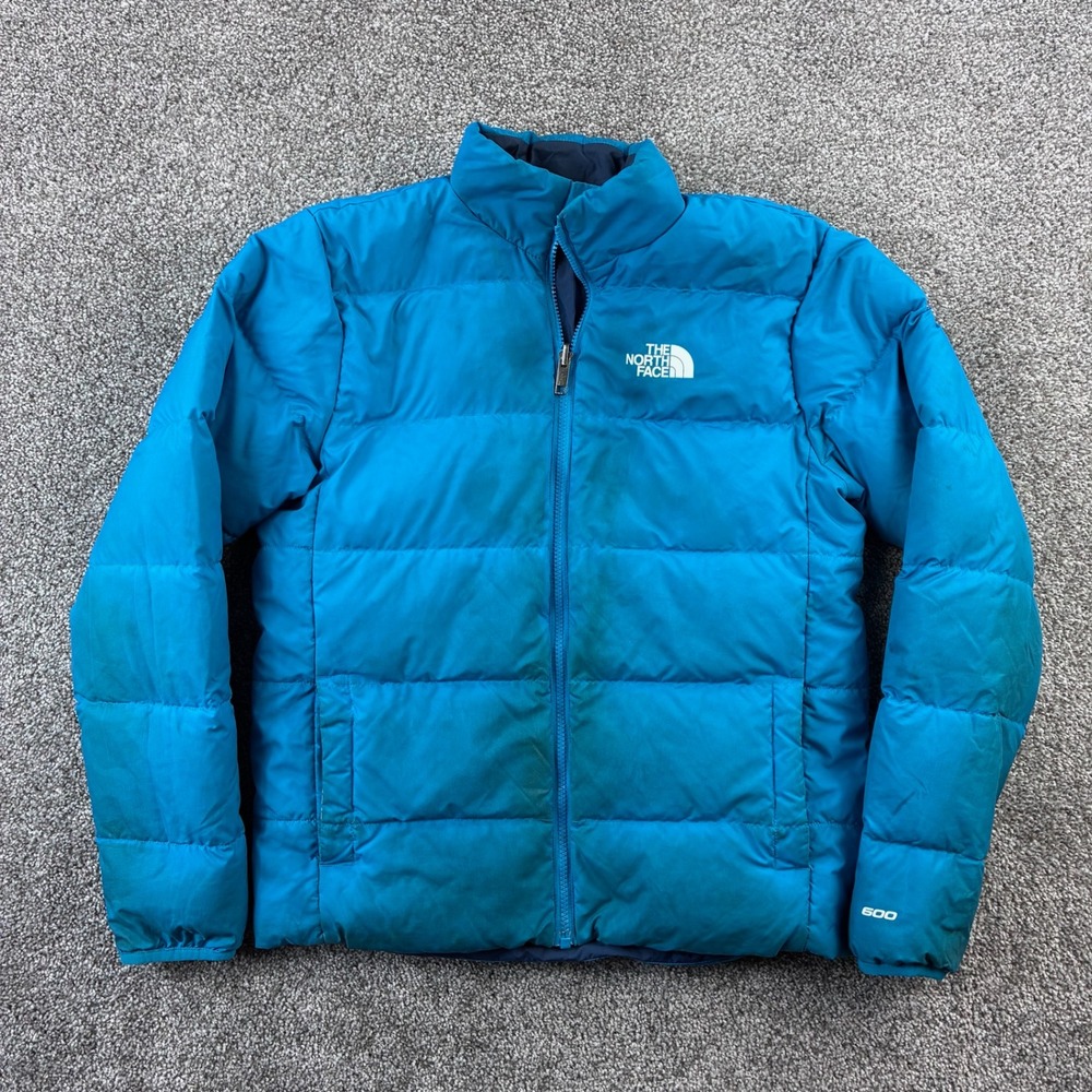 The North Face Puffer Jacket Kids XL Blue Navy Reversible 600 Down Fill Full Zip